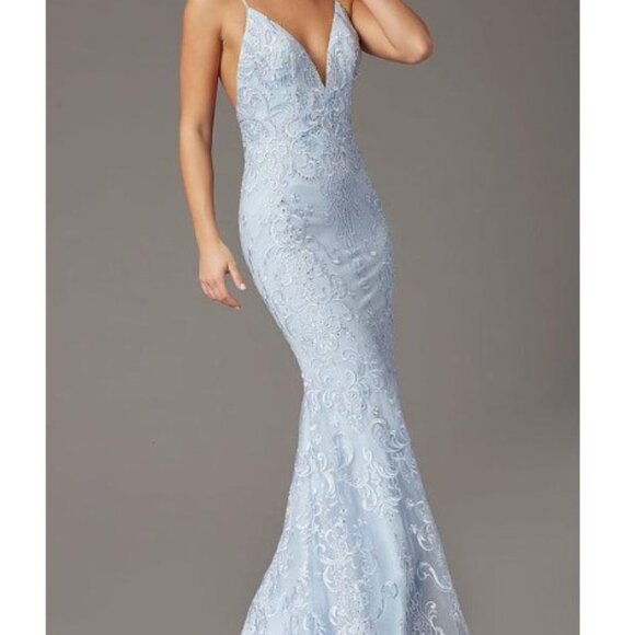 NWT Promgirl Sophisticated Sequin Long Dress Powder Blue 6 - Picture 1 of 16